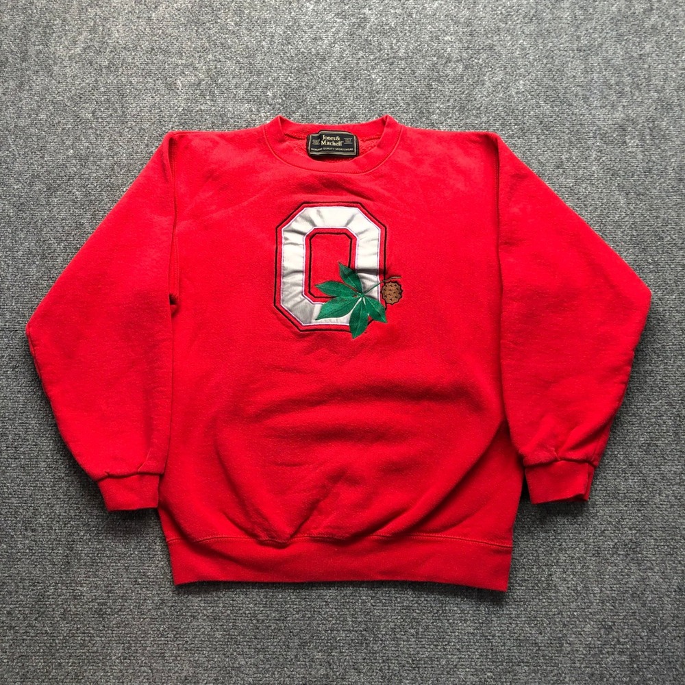Vintage Ohio State Buckeyes Red Crewneck Sweatshirt Embroidered O Leaf